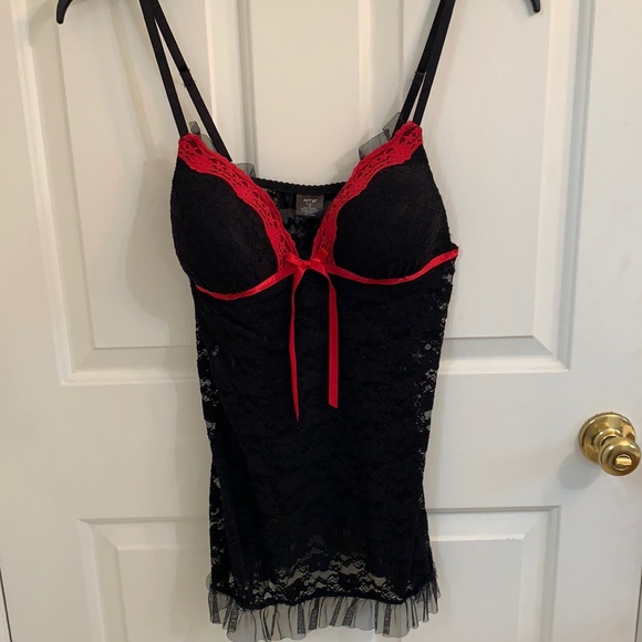 Apt 9 Black Lace with red ribbon chemise - Picture 1 of 4